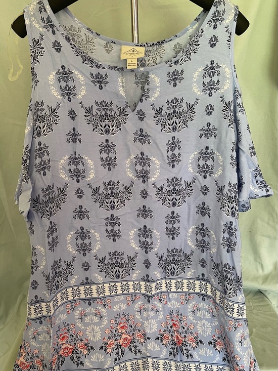 St. John's Bay Tops - St. John's Bay Light Blue Floral Cold-Shoulder Tunic